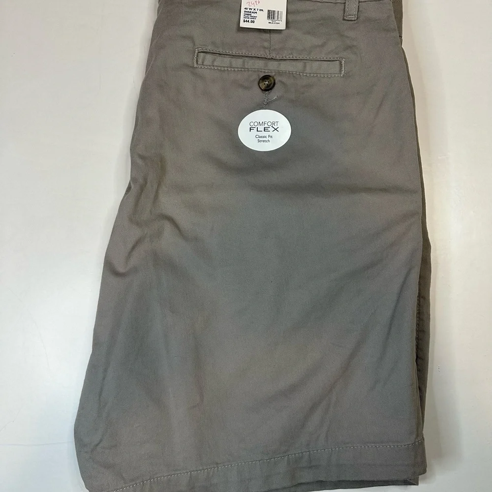 New Saddlebred Comfort‎ Flex Chino Shorts Mens Size 40 Flat Front Dove Gray